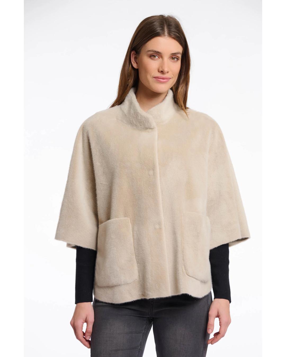 beige faux fur cape jacket