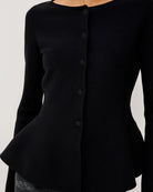 black cardigan with peplum bottom