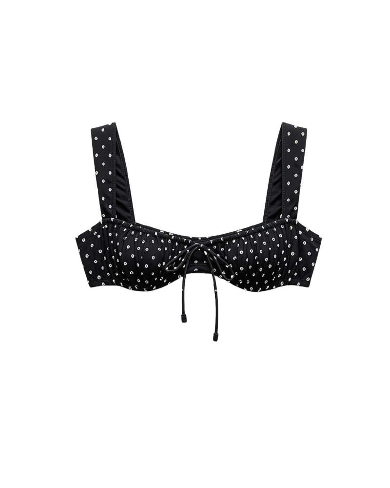 bikini top in black with cream polka dots