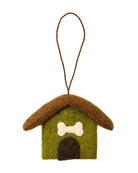 green and brown felt dog house ornament