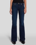 dark denim pant with a flare leg