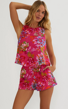 pink tank top with colourful florals 