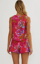 pink tank top with colourful florals 
