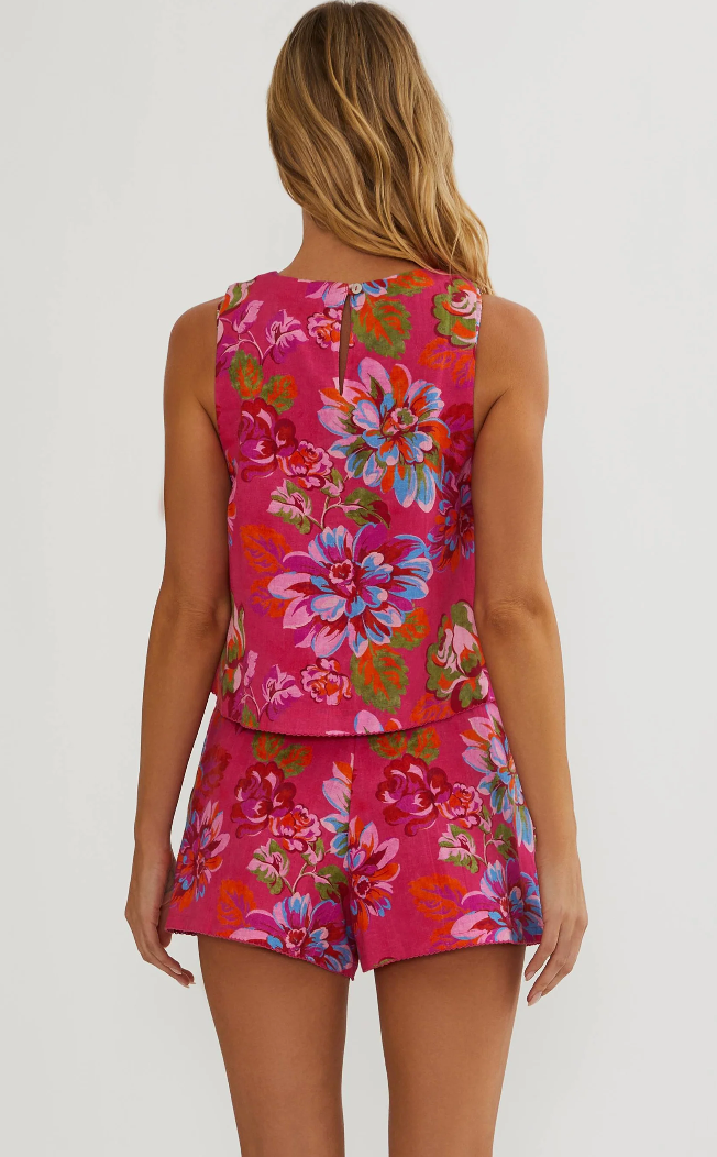 pink tank top with colourful florals 