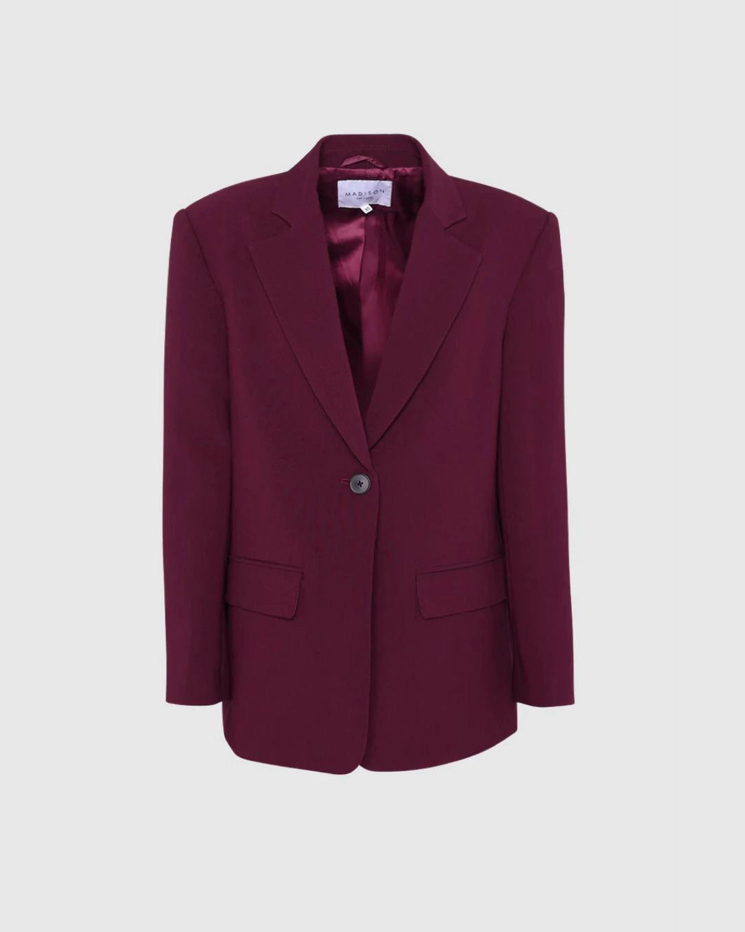 A burgundy suit blazer