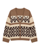brown and beige detail knit cardigan