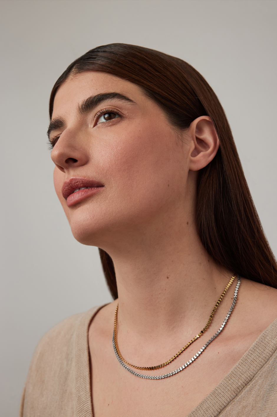 double chain necklace in two tone