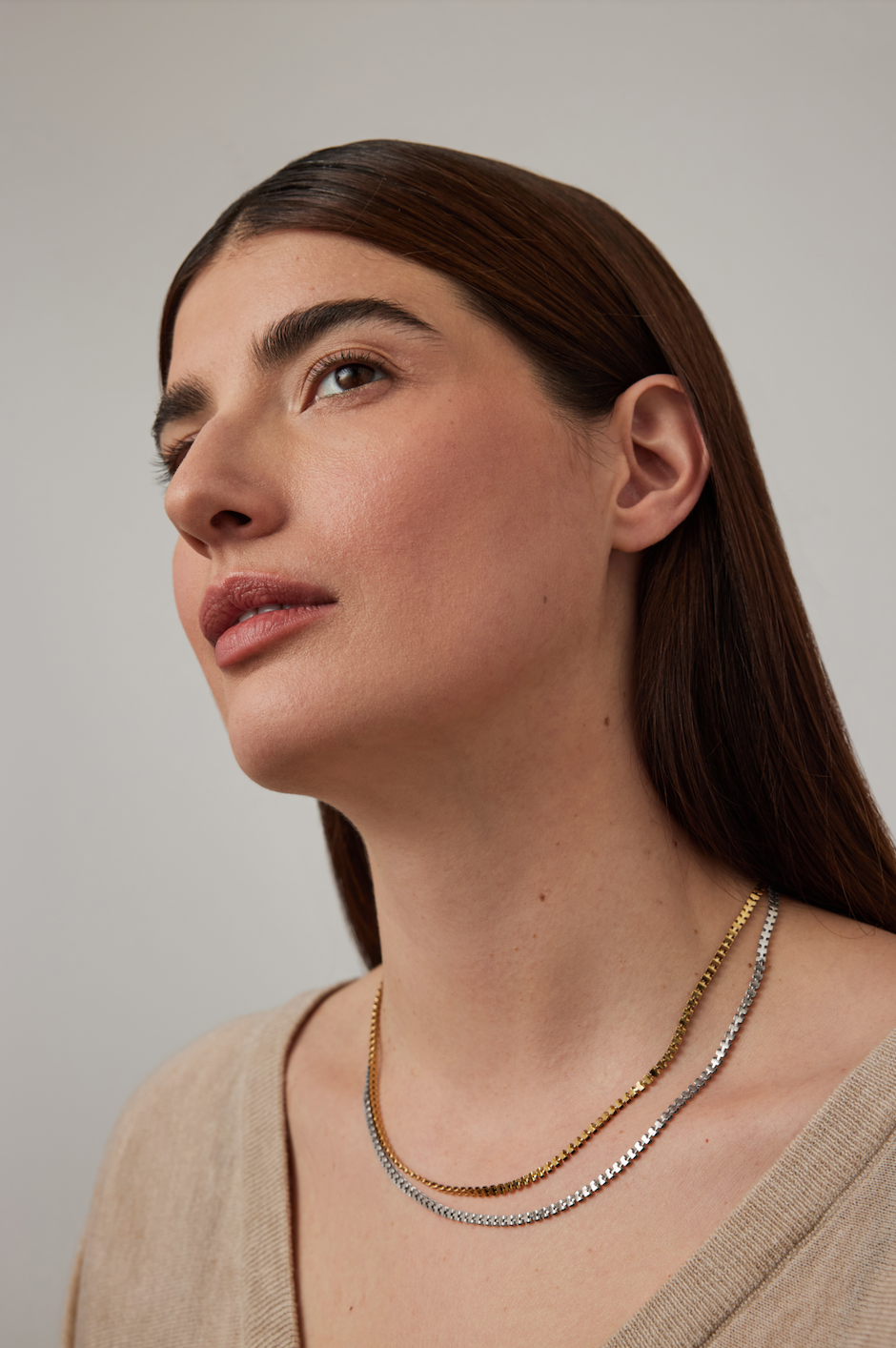 double chain necklace in two tone