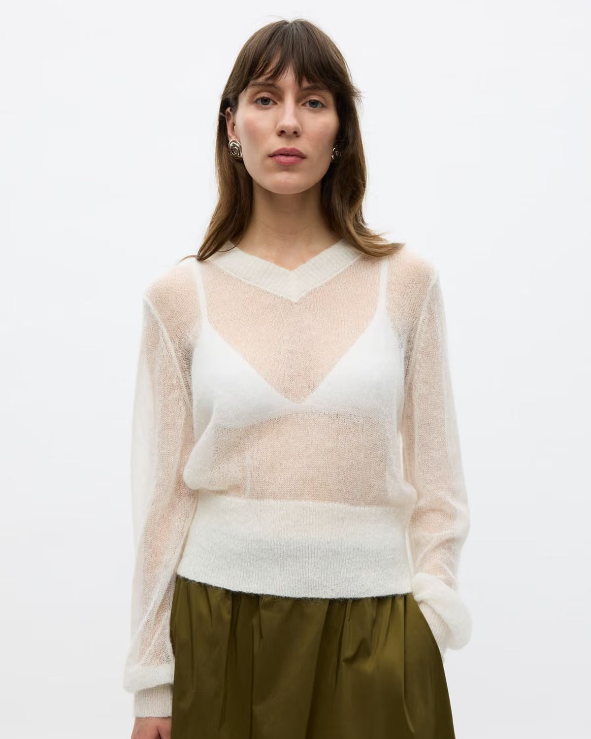 v-neck knit cream sweater