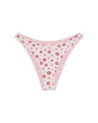pink, red and white floral bikini bottom with reversible side on pink and white polka dots