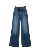 wide leg denim pant with denim drawstring tie