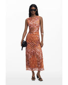 floral draped dress in orang