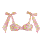 bikini top in pink, yellow and orange floral print
