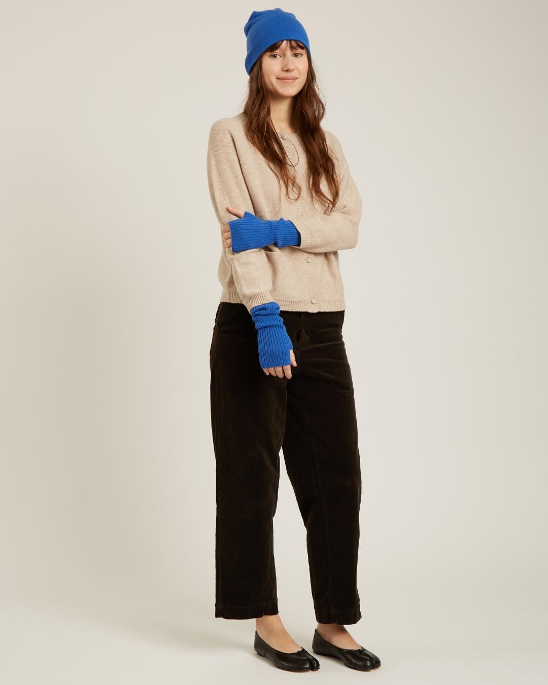blue fingerless mitts