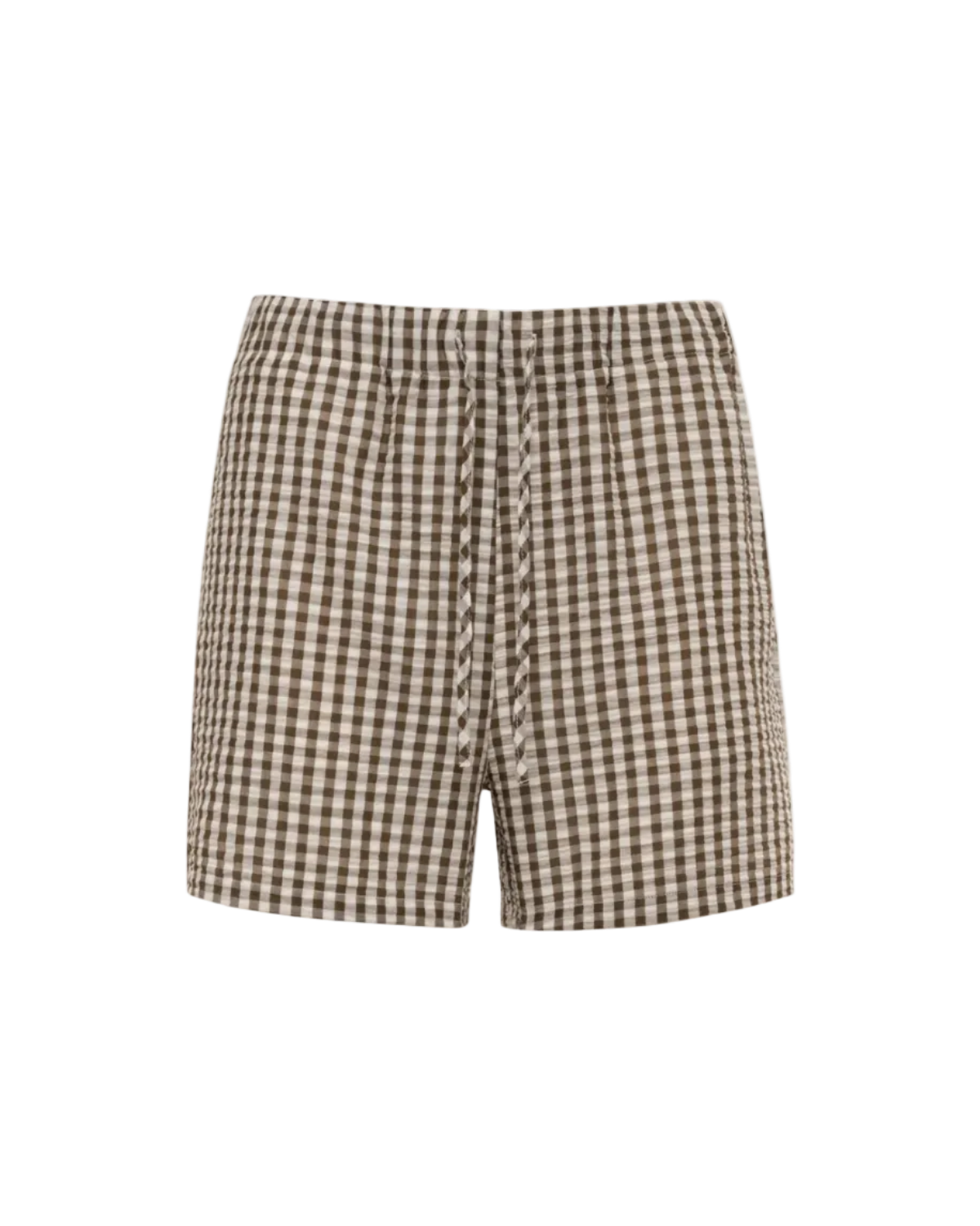 shorts in cream and brown gingham