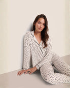 long sleeve pant modal pj set in white with black hearts all over by Eberjey