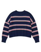 navy sweater with red and white stripes