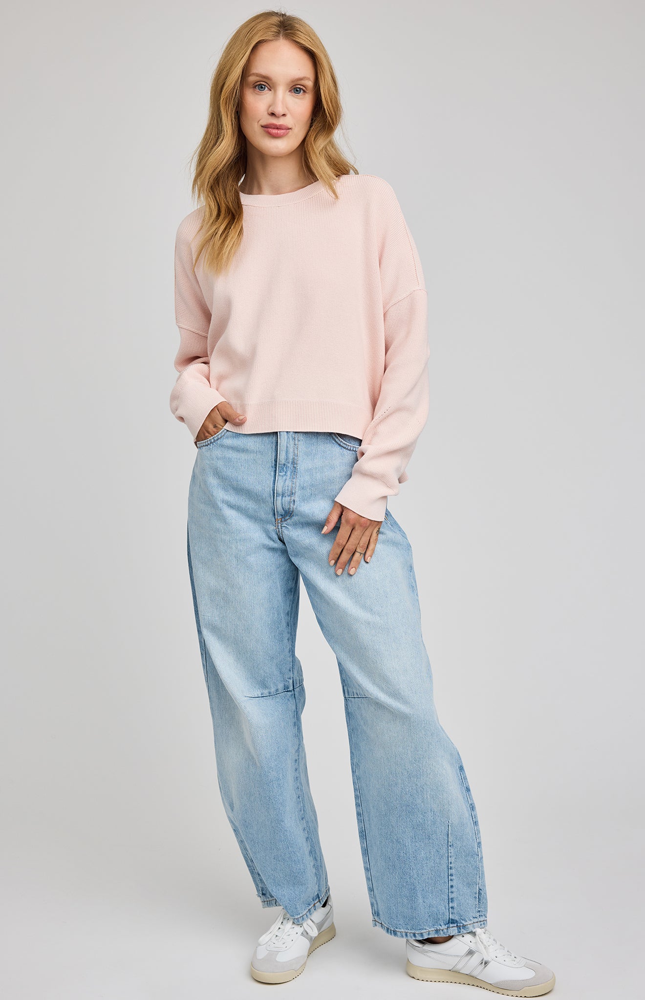 light pink crew neck sweater
