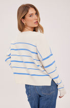 cropped sweater in white with blue stripes