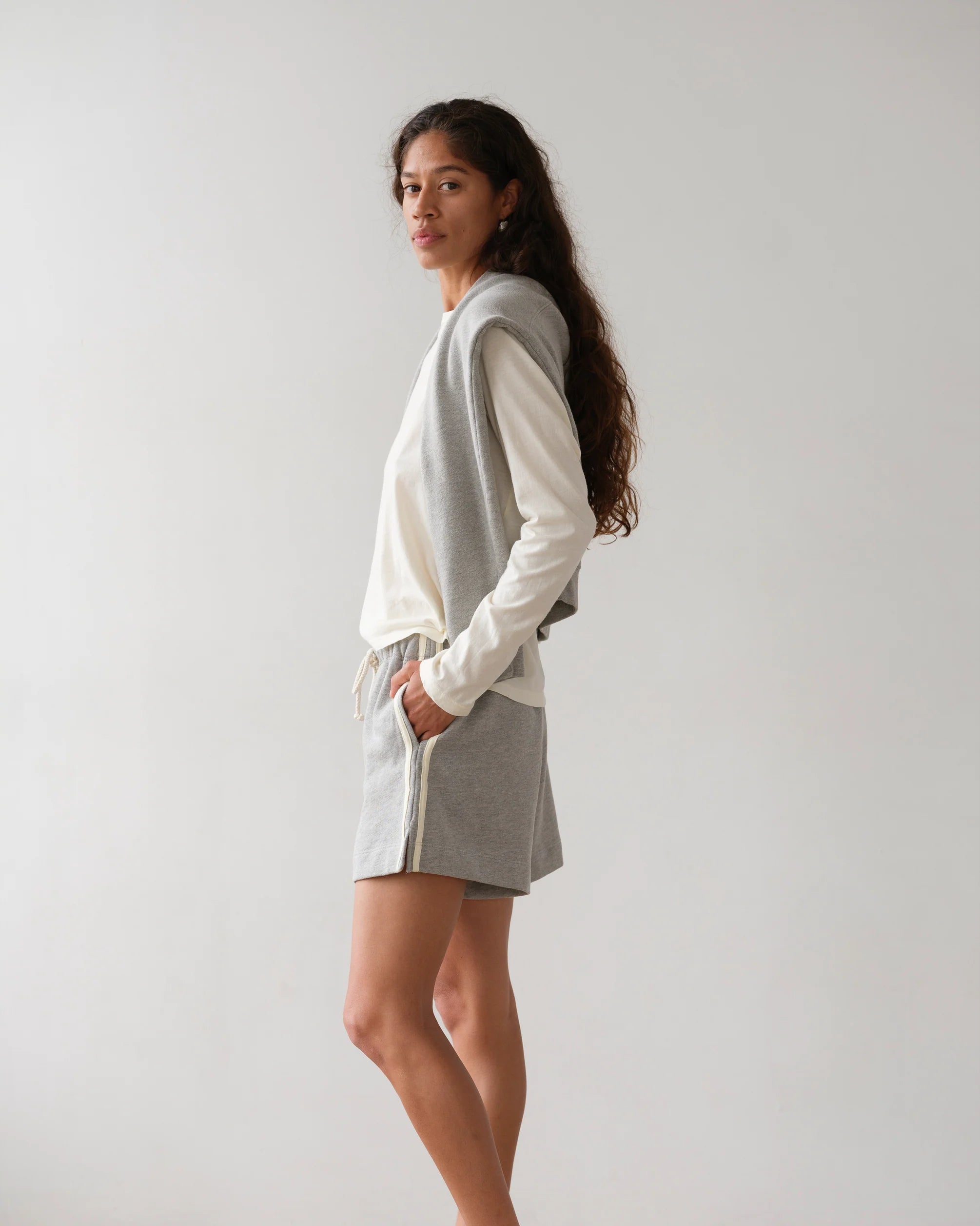 lounge short with cream stripe down the side and a drawstring waist