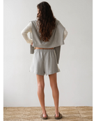 lounge short with cream stripe down the side and a drawstring waist