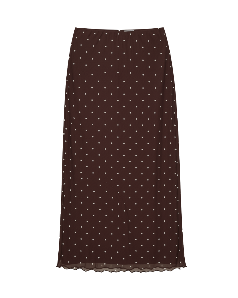 midi skirt in brown with polka dots