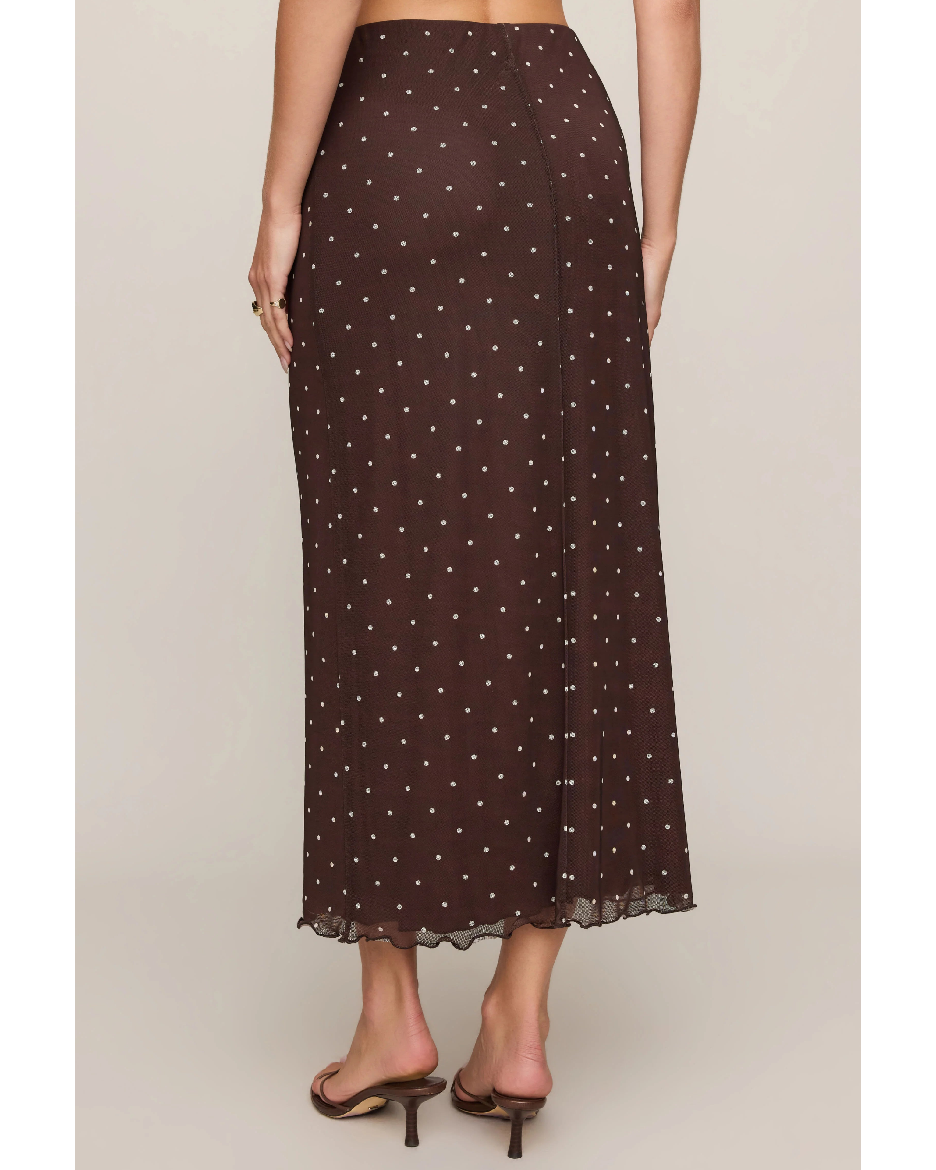 midi skirt in brown with polka dots