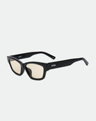 cat eye statement sunglasses with black frame and brown lenses 