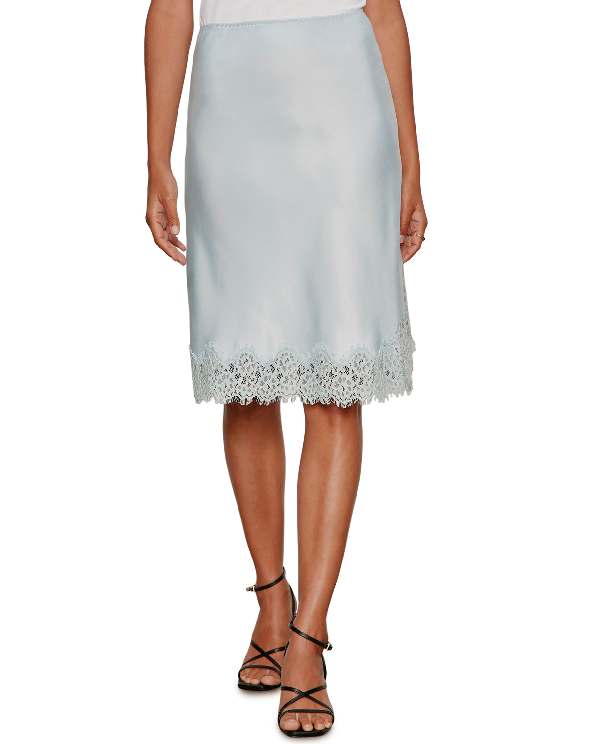 midi satin skirt with lace at the bottom