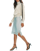 midi satin skirt with lace at the bottom