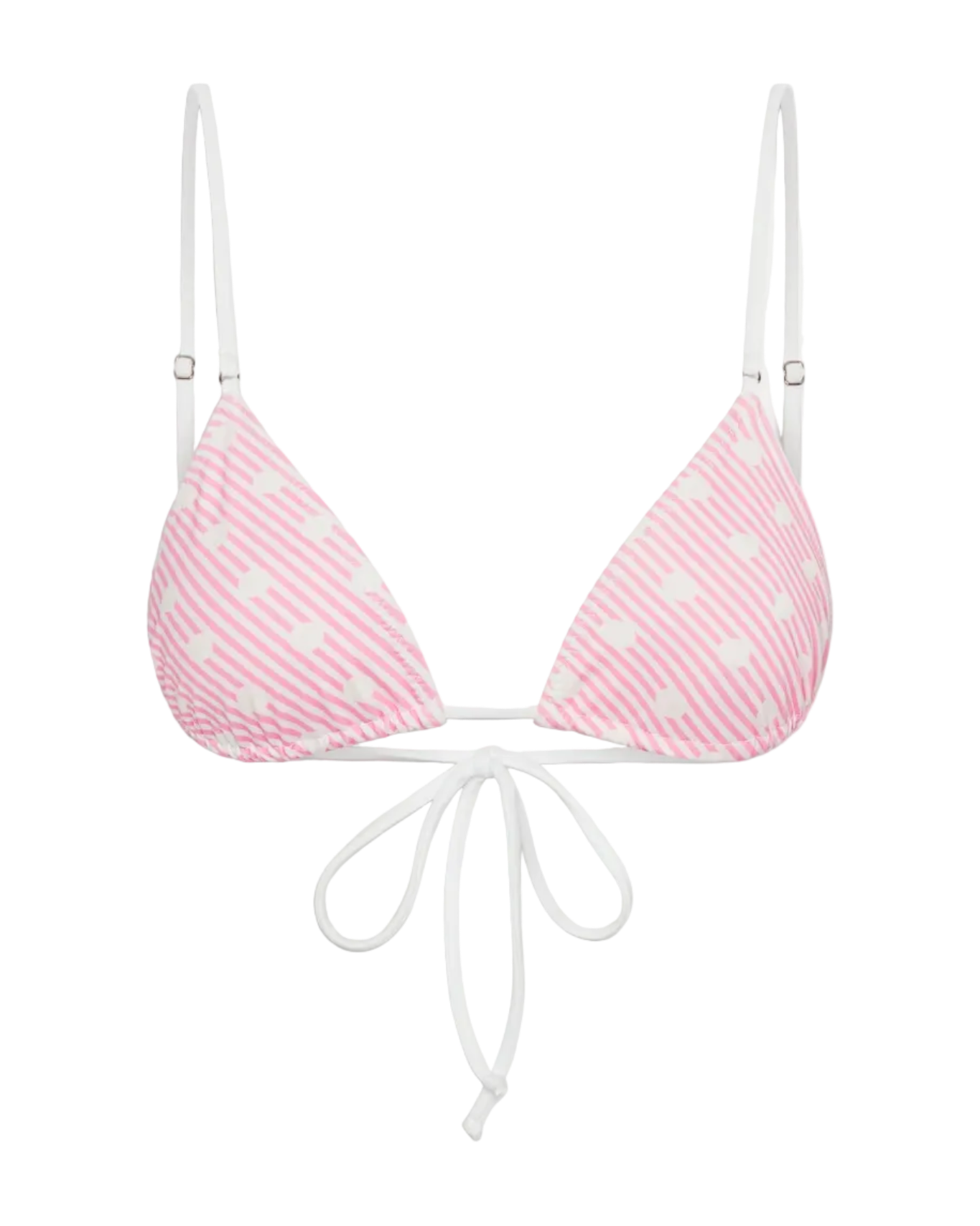 pink stripe and polka dot bikini top