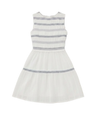 white mini dress wth blue details