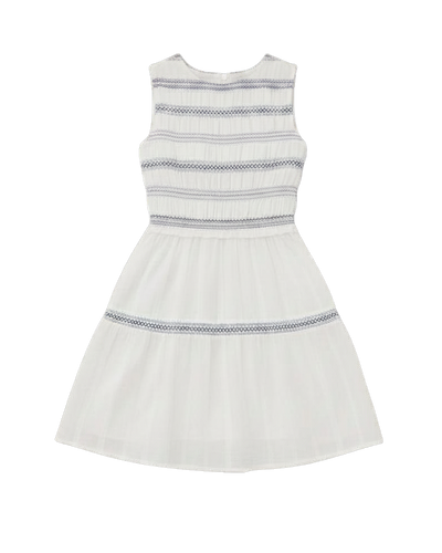 white mini dress wth blue details