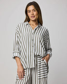 green and white stripe blouse