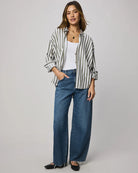 green and white stripe blouse