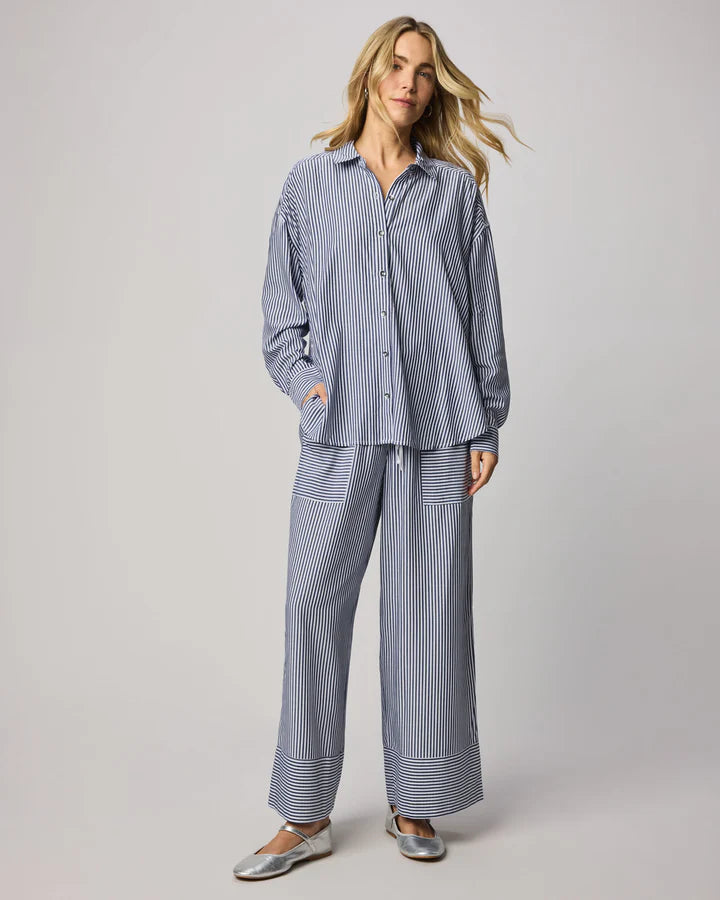 navy and white stripe button down shirt