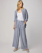 wide leg striped pant in navy