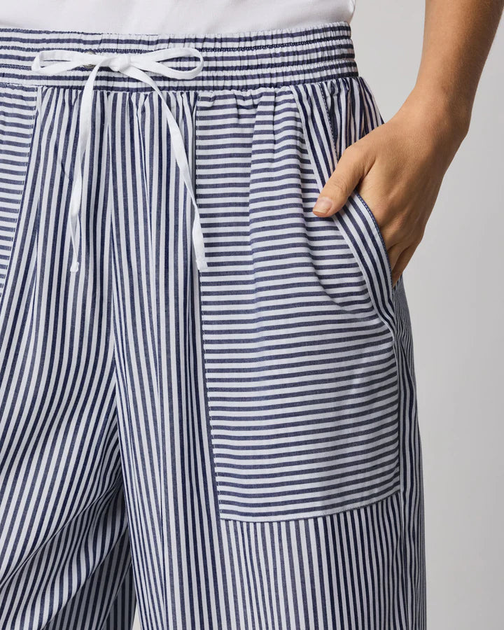 wide leg striped pant in navy