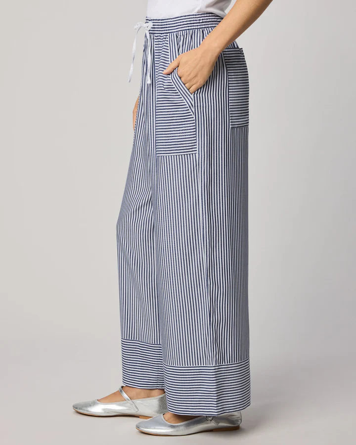 wide leg striped pant in navy