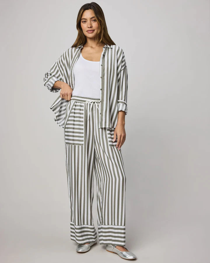 wide leg stripe pant in green and white