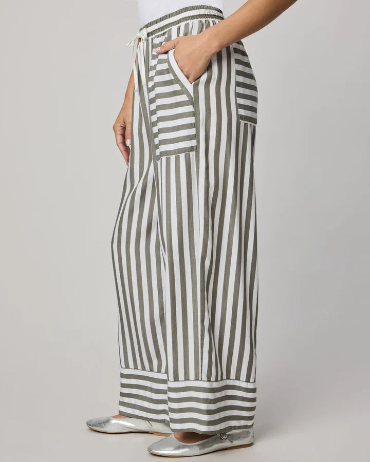 wide leg stripe pant in green and white