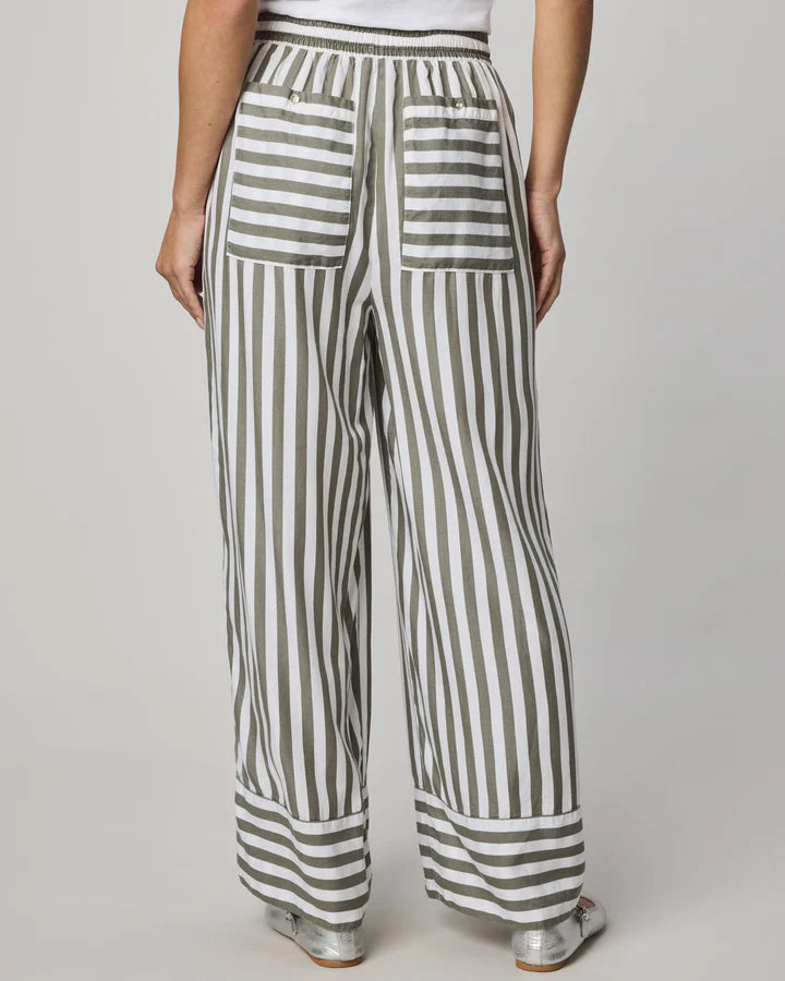 wide leg stripe pant in green and white