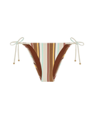 bikini bottoms with a tie on the side in a brown, blue and beige stripe
