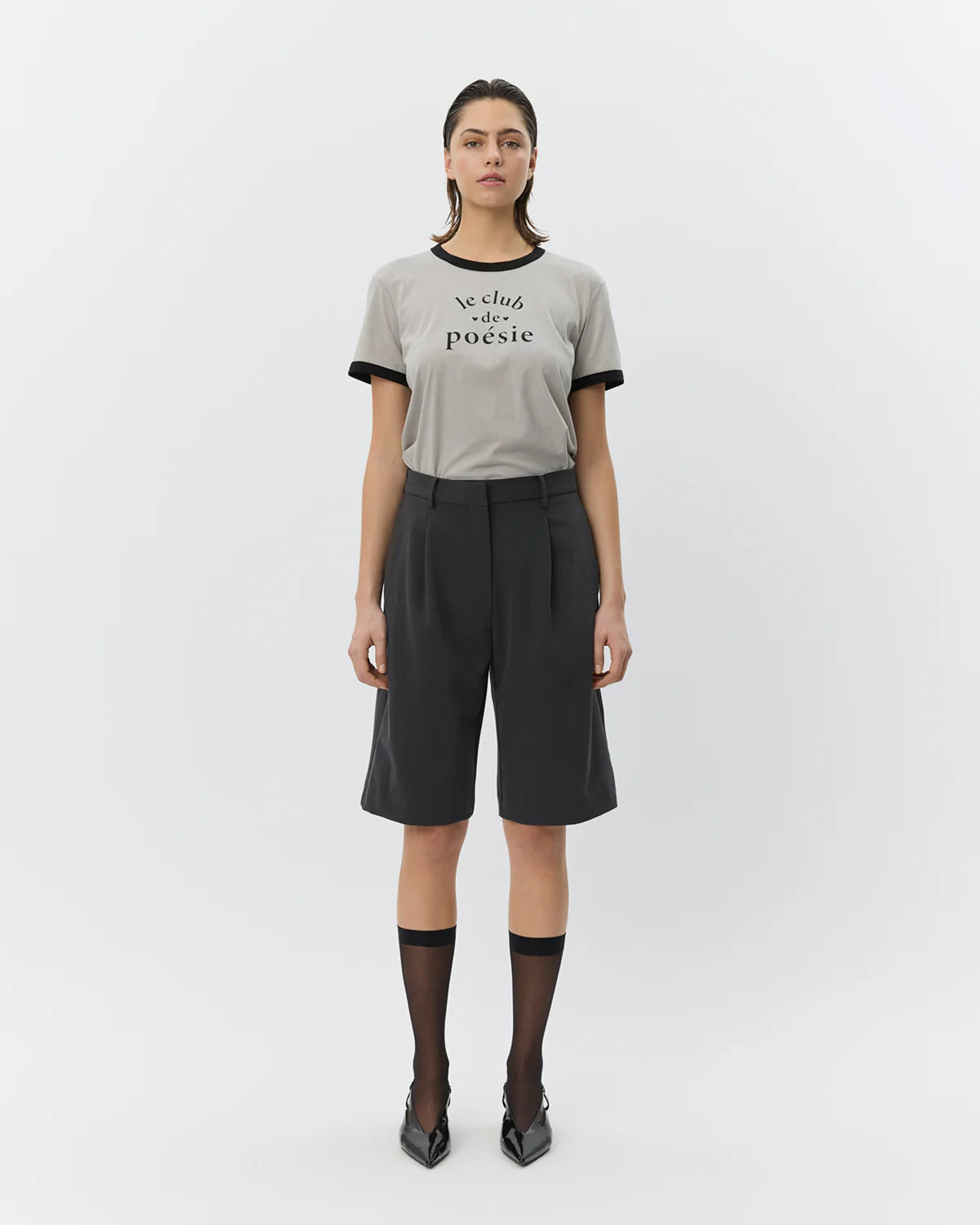 knee length suiting shorts in dark grey