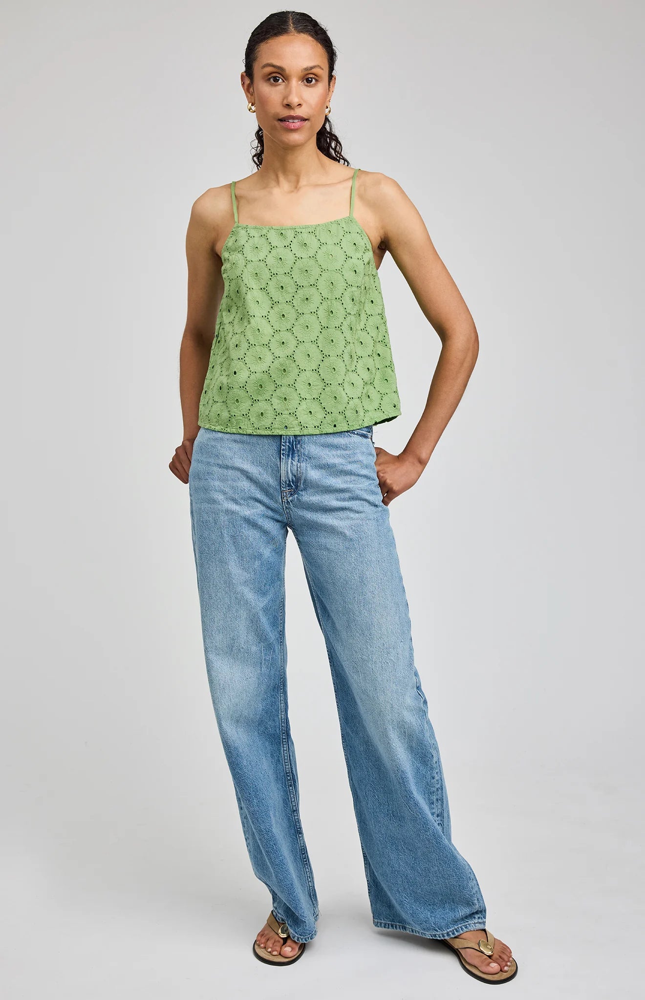 green eyelet tank top