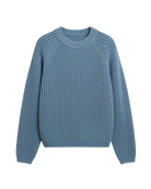 blue chunky knit sweater