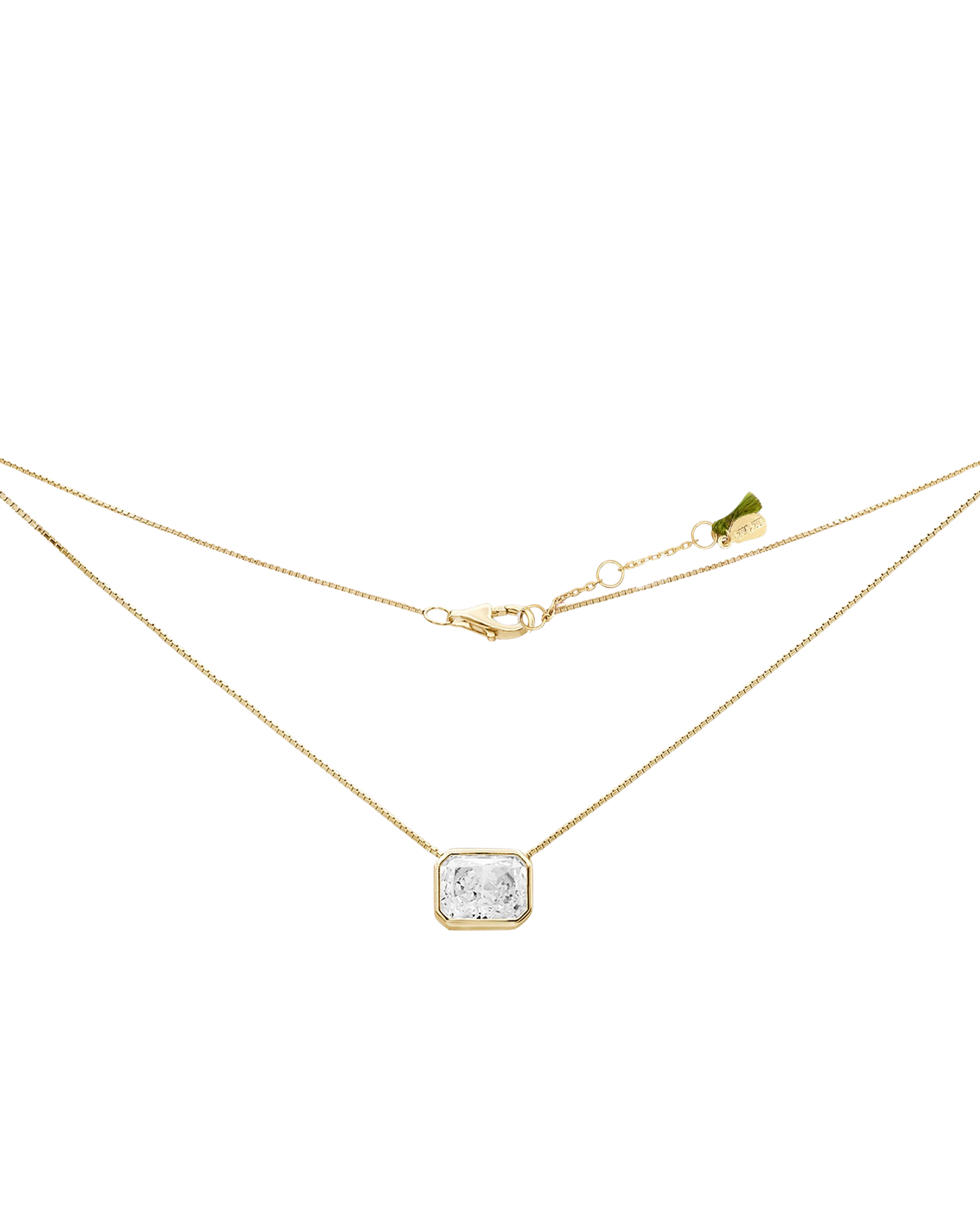 gold necklace with a square diamond pendant 