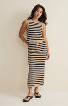 midii knit skirt in natural and back stripes