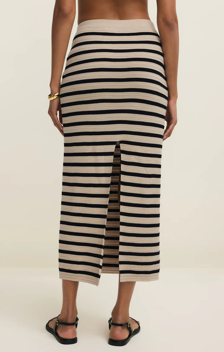 midii knit skirt in natural and back stripes