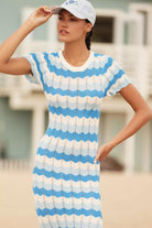 blue and white stripe dress